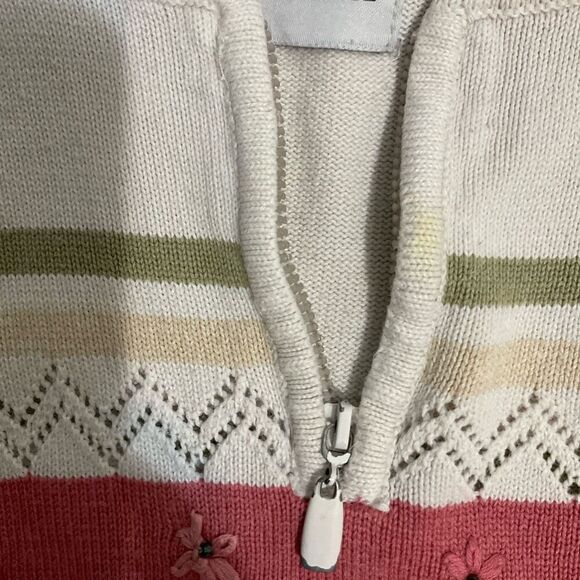 Alfred Dunner collared , v-neck half zip sweater striped size large - Picture 9 of 11